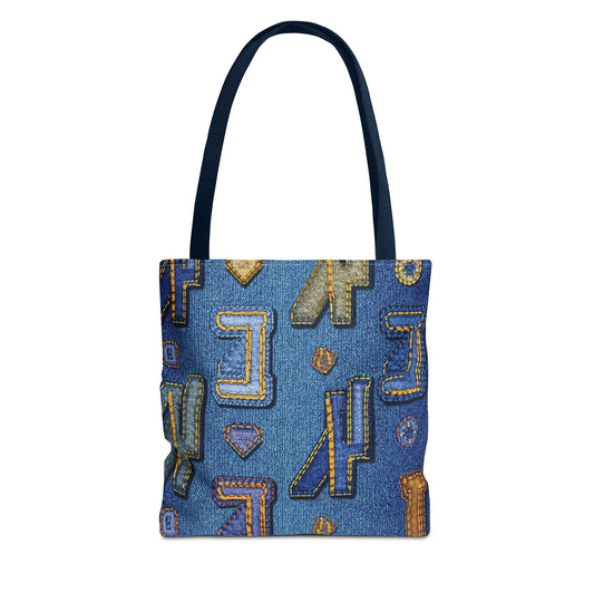 Denim Fabric Imitation Print Unisex Canvas Bag Poly Spun 3 Sizes Tote Bag 187-3