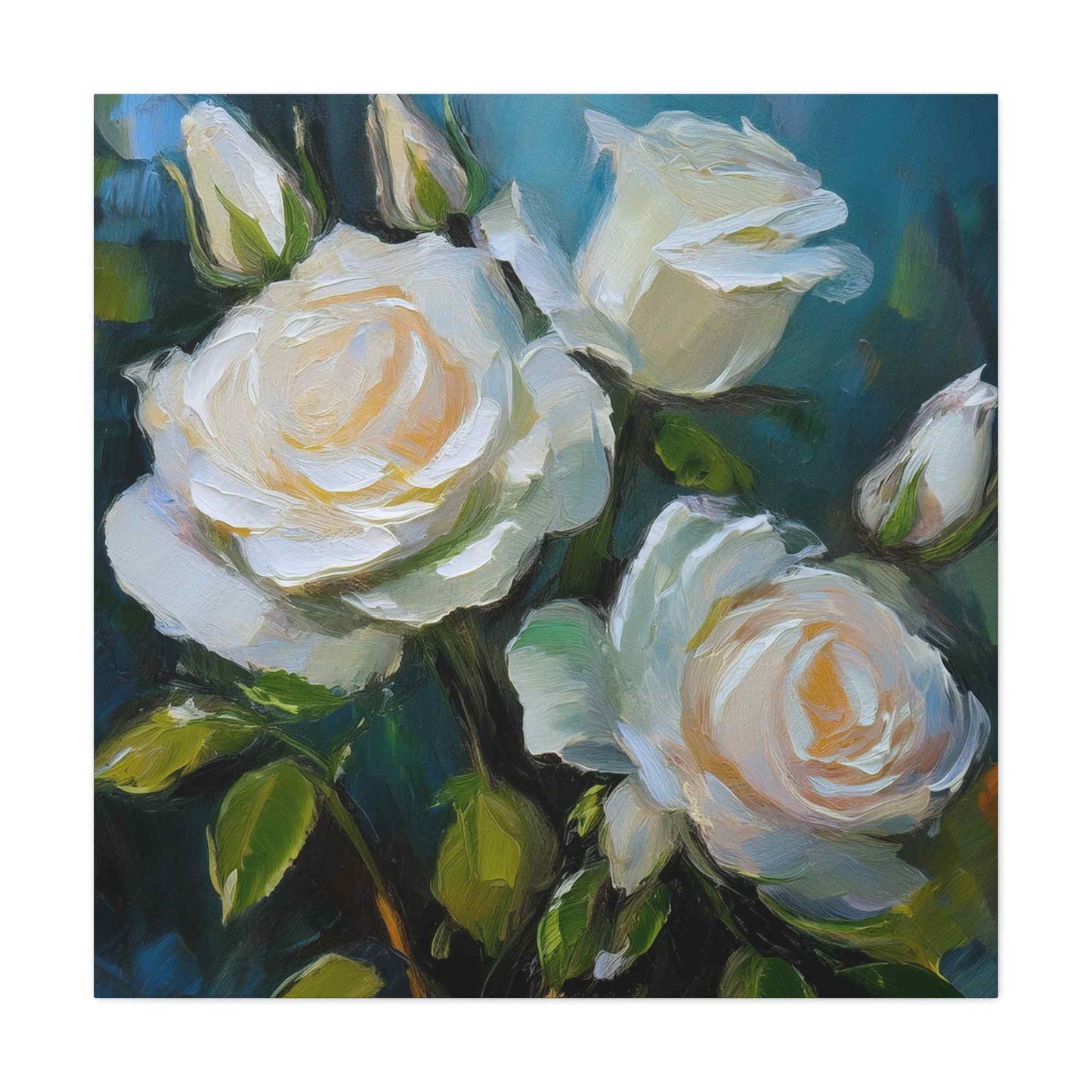 White Roses Print Canvas, Roses Oil Paint Print 20x20, 24x24, 30x30, 32x32, 36x36, Floral Art Design Print Non-Frame MC-20
