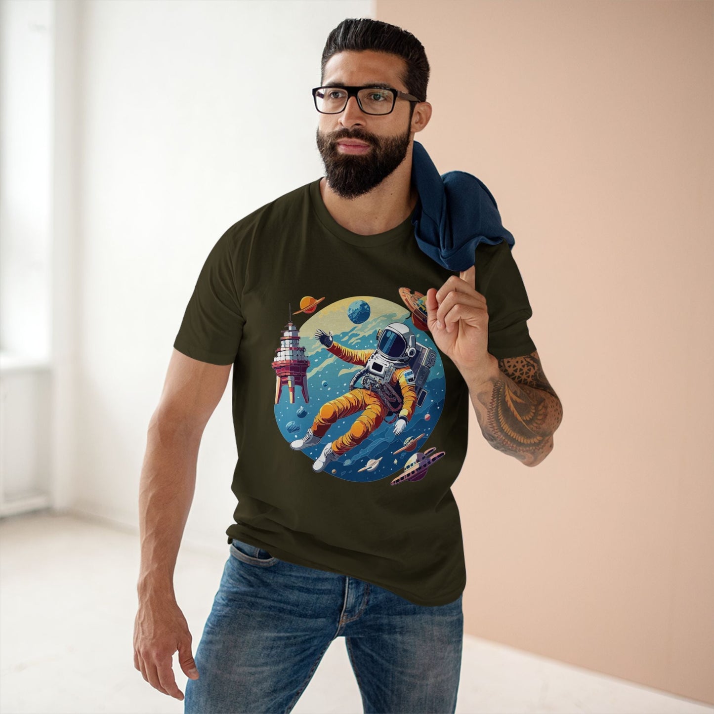 Cosmos Shirt Astronaut Art Unisex Premium Cotton Tee Retro2Nova Original Design Artwork