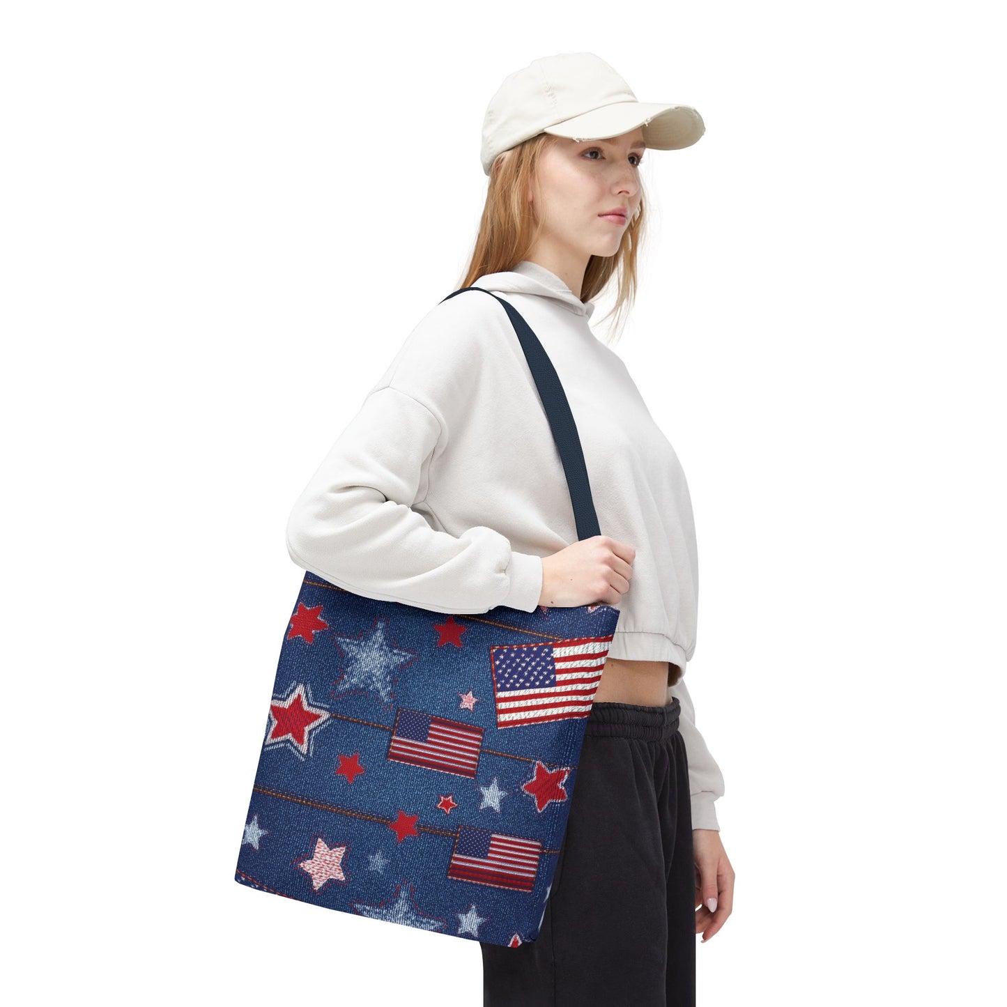 4th of July Graphic Denim Fabric Imitation Print Unisex Canvas Bag Poly Spun 3 Sizes Tote Bag 200-10