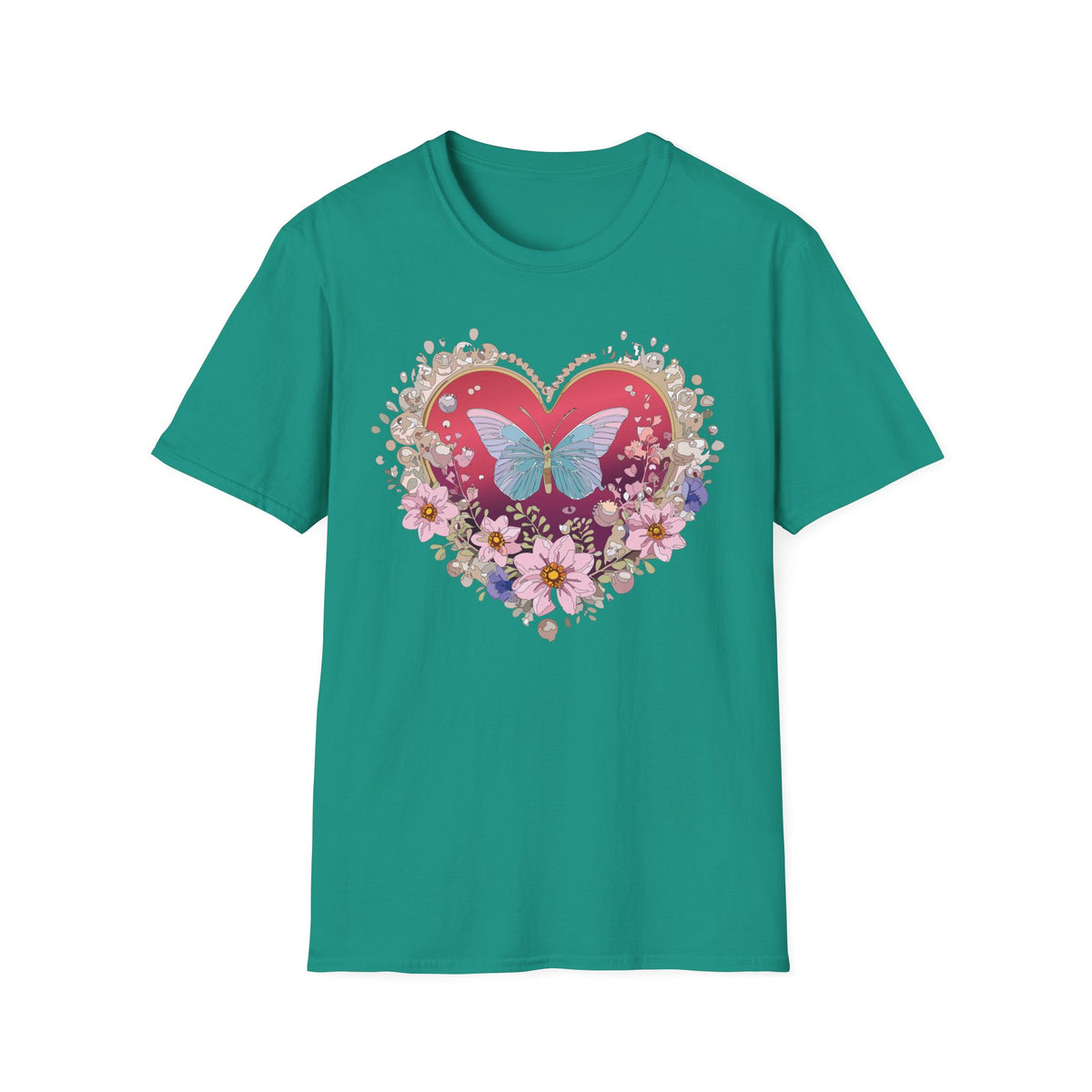 Butterfly Heart Floral Graphic Design Unisex 100 Cotton Gildan T-Shirt