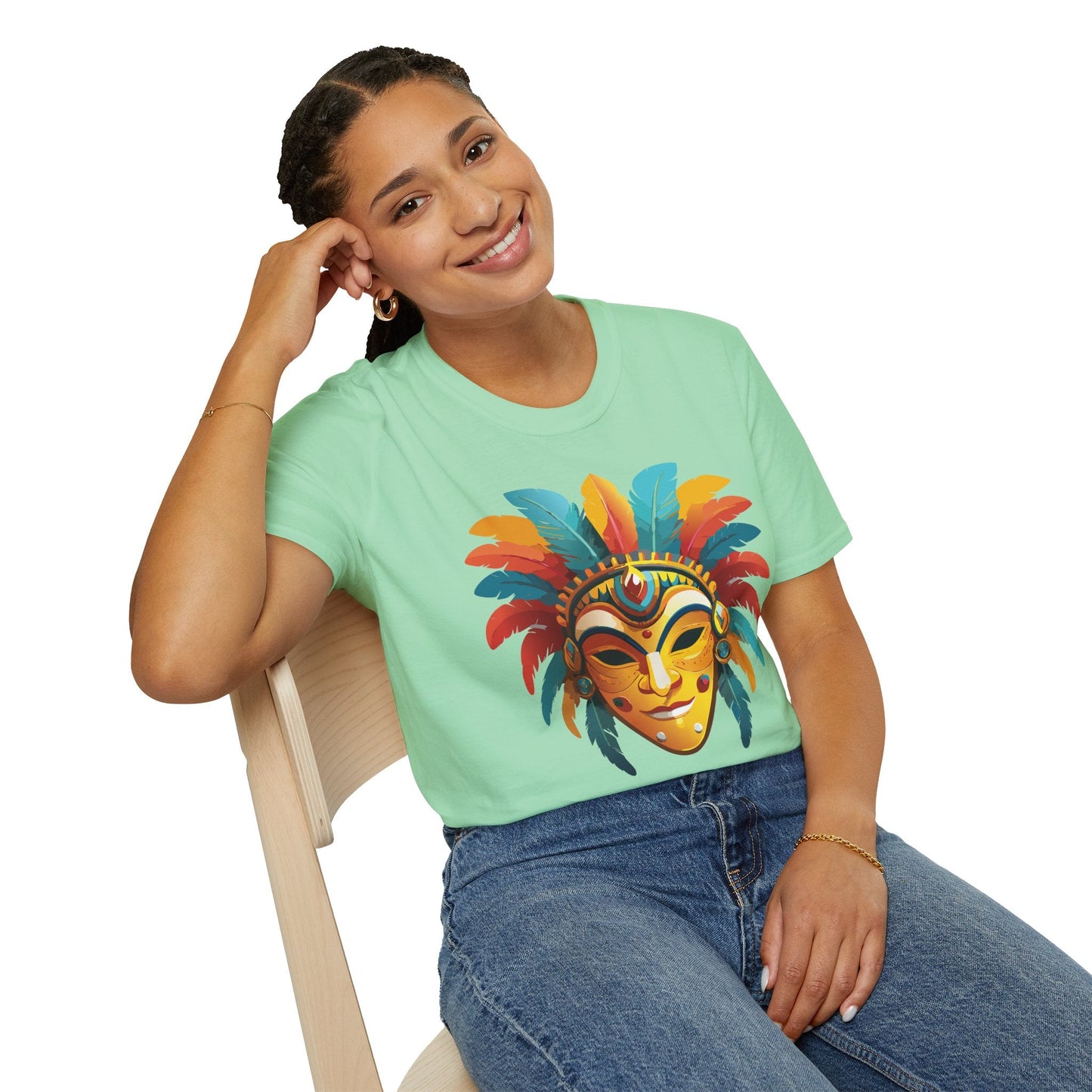 Mask Tee Shirt Unisex Masquerade Design Gildan Softstyle 100 Percent Cotton Tee for Everyday Comfort