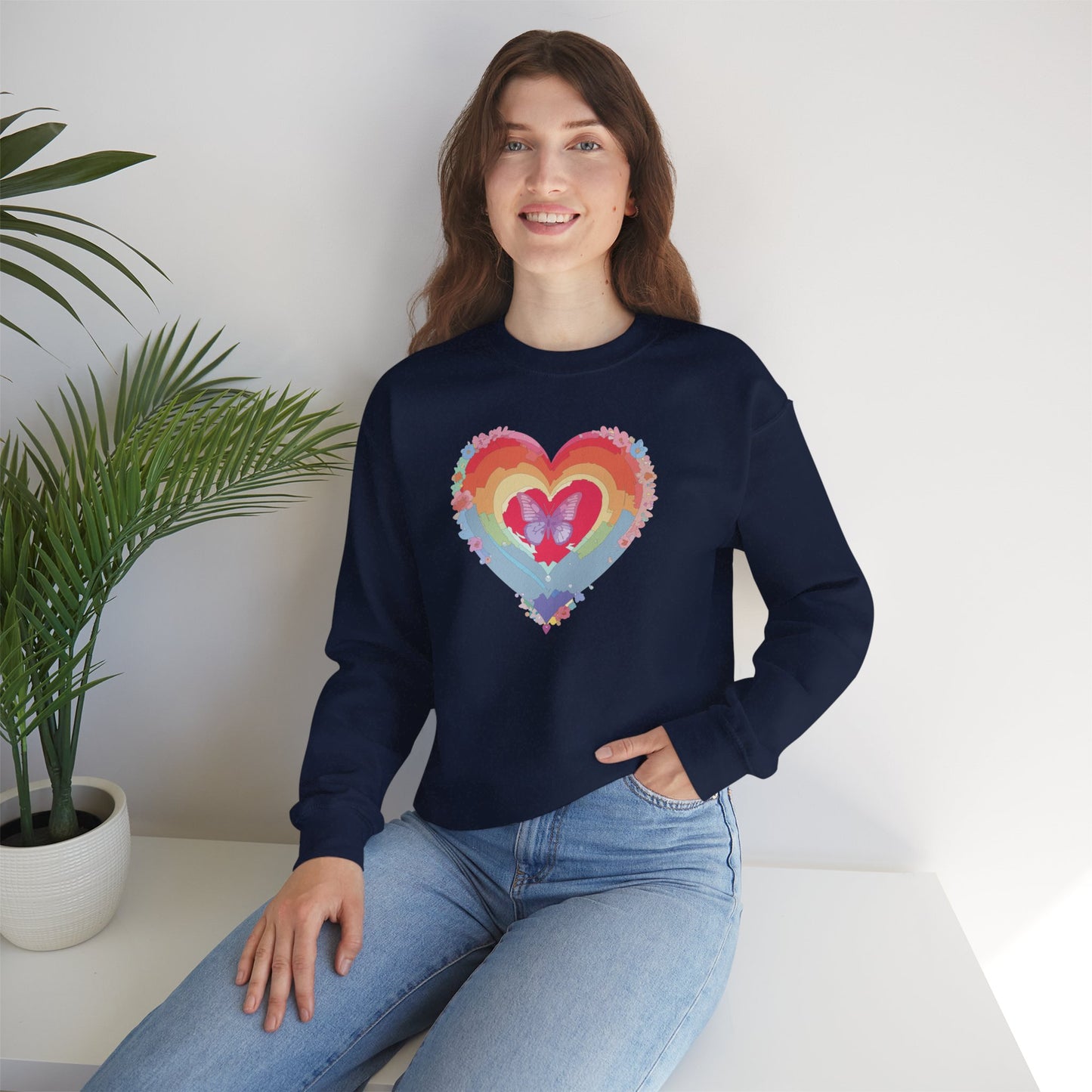 Rainbow Heart Sweatshirt, Floral Heart Sweatshirt, Floral Love Sweatshirt, Valentine's Day Sweatshirt, Rainbow Heart Floral Sweatshirt 116
