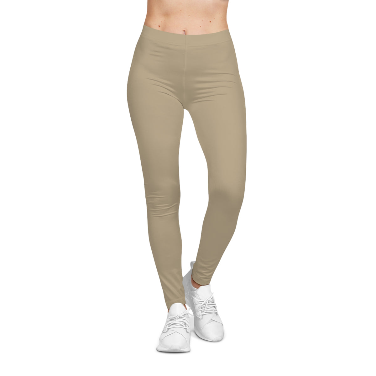 Khaki Beige Color Women's Poly-Span Casual Leggings XS-2XL