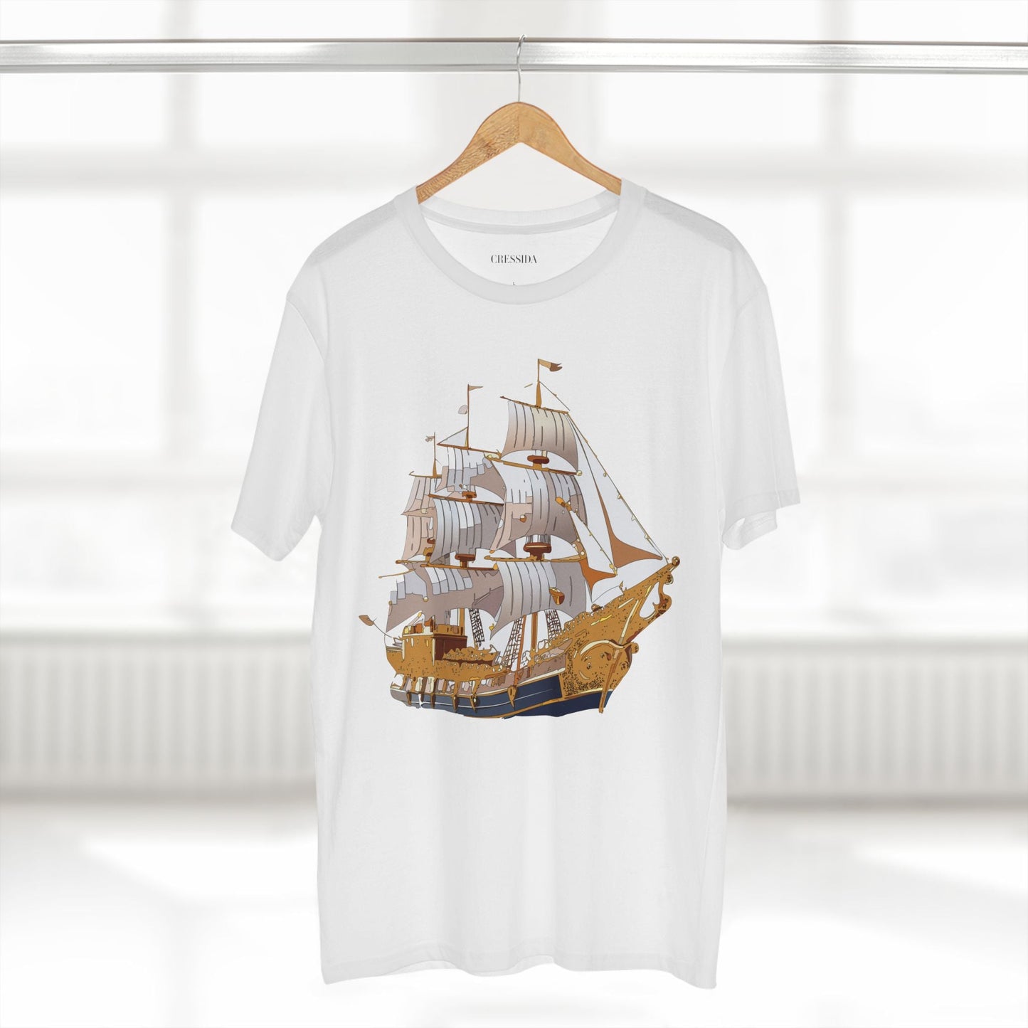 Ship Graphic Unisex 100 Cotton T-Shirt with Gold Frigate Art Design 2