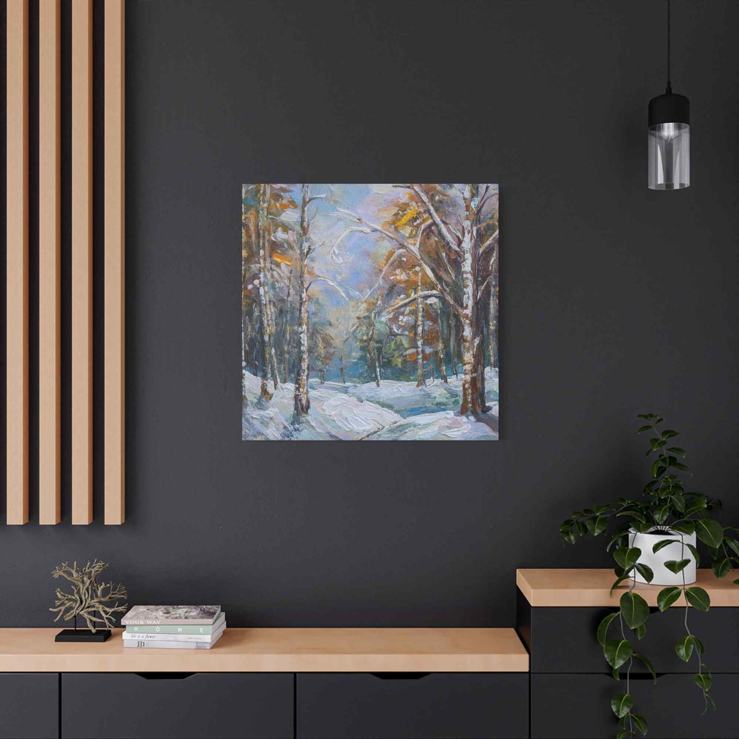 Snow Forest Print Canvas, Oil Paint Print 20x20, 24x24, 30x30, 32x32, 36x36 Art Design Print Pine-Wood Inner Frame MC-80