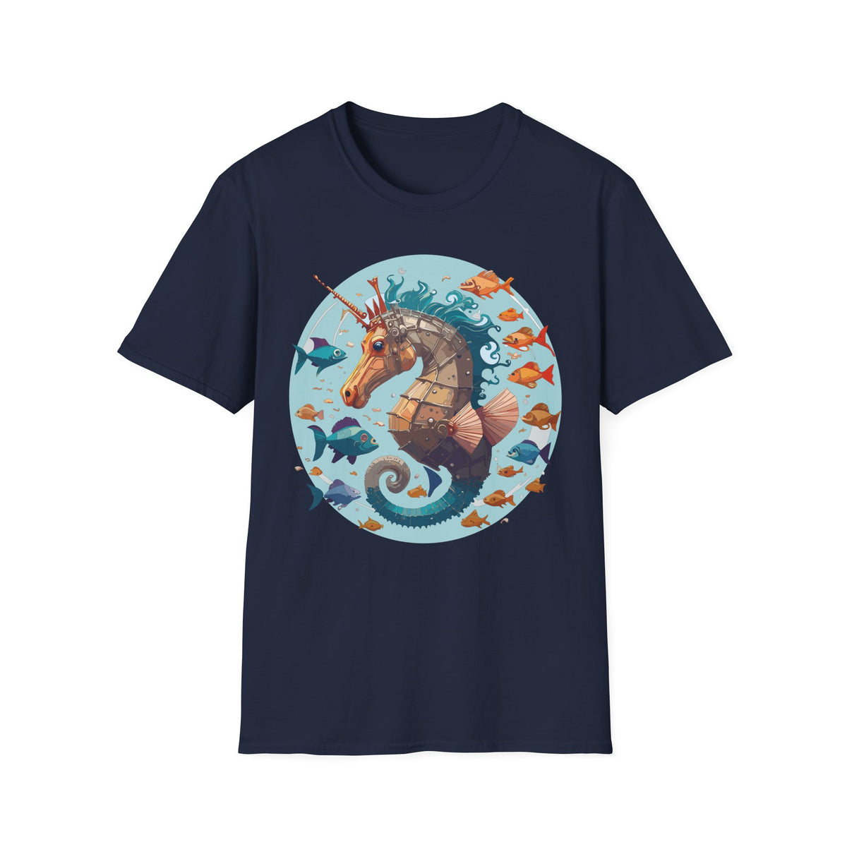 Steampunk Seahorse Illustration T-Shirt | Nautical Sea Creature Art