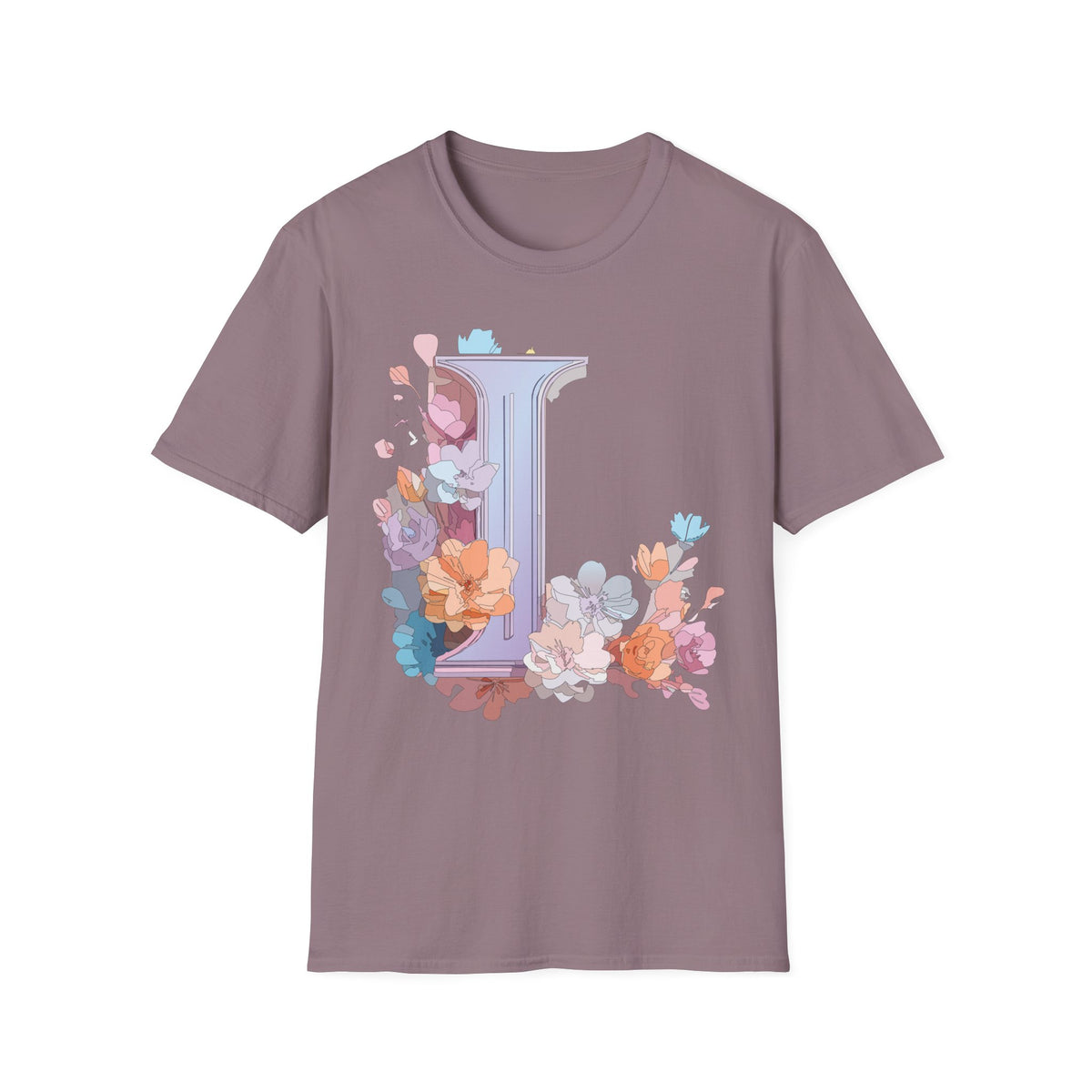 Floral Letter L Monogram T-Shirt | Pastel Botanical Initial Tee