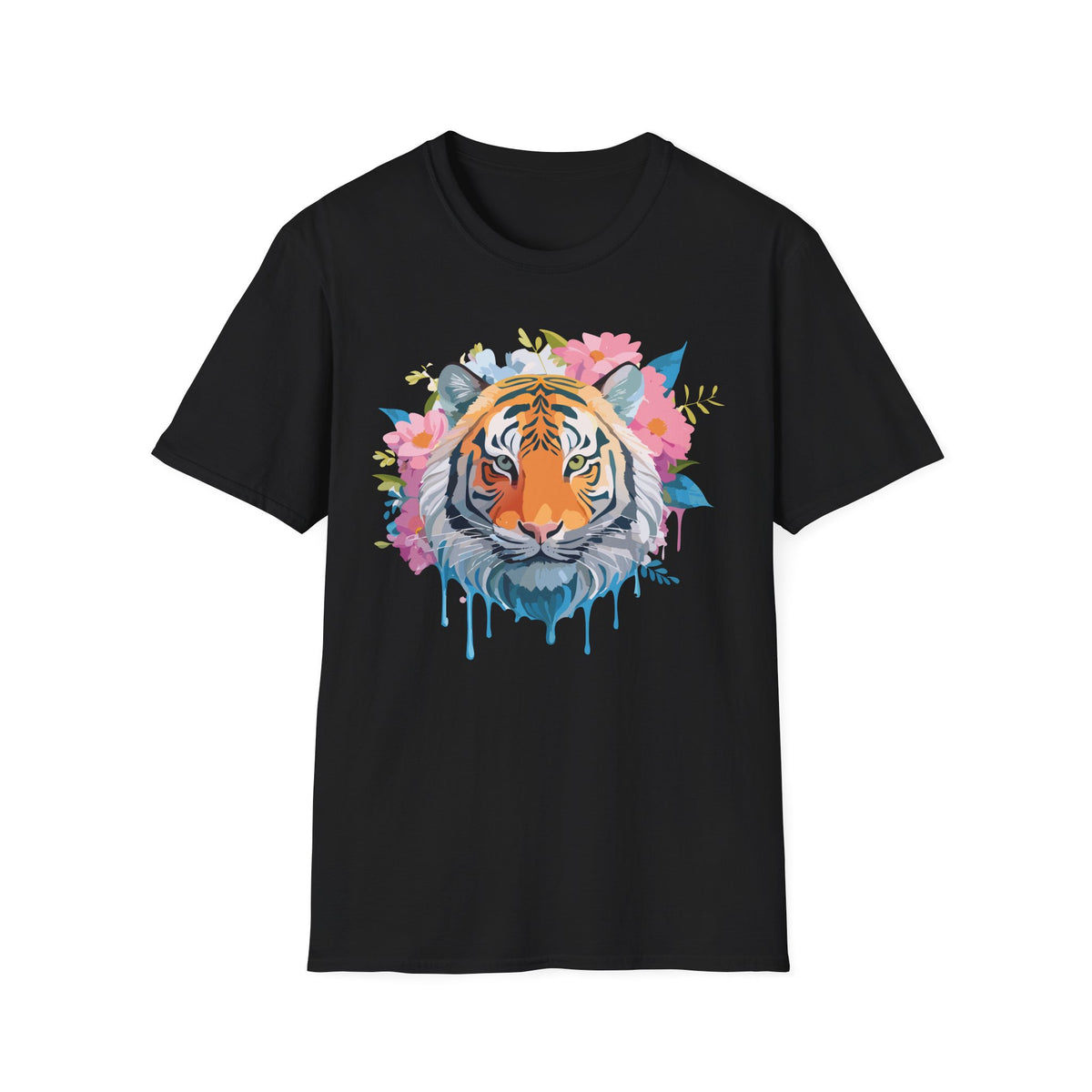 Floral Tiger Face T-Shirt | Watercolor Bloom Design