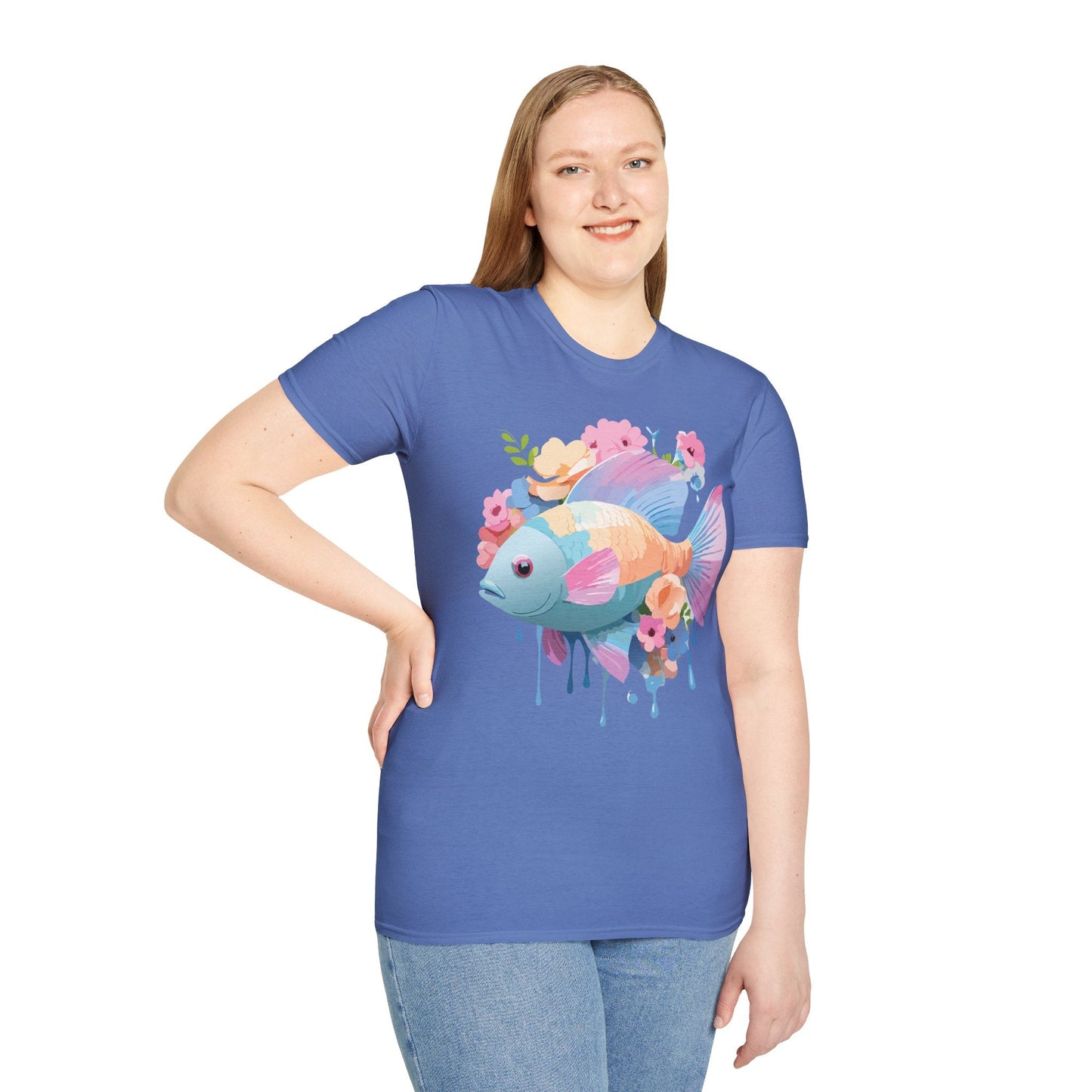 Fish Art Design Graphic Tee Unisex Short Sleeve T Shirt With Fish Artwork Premium Cotton