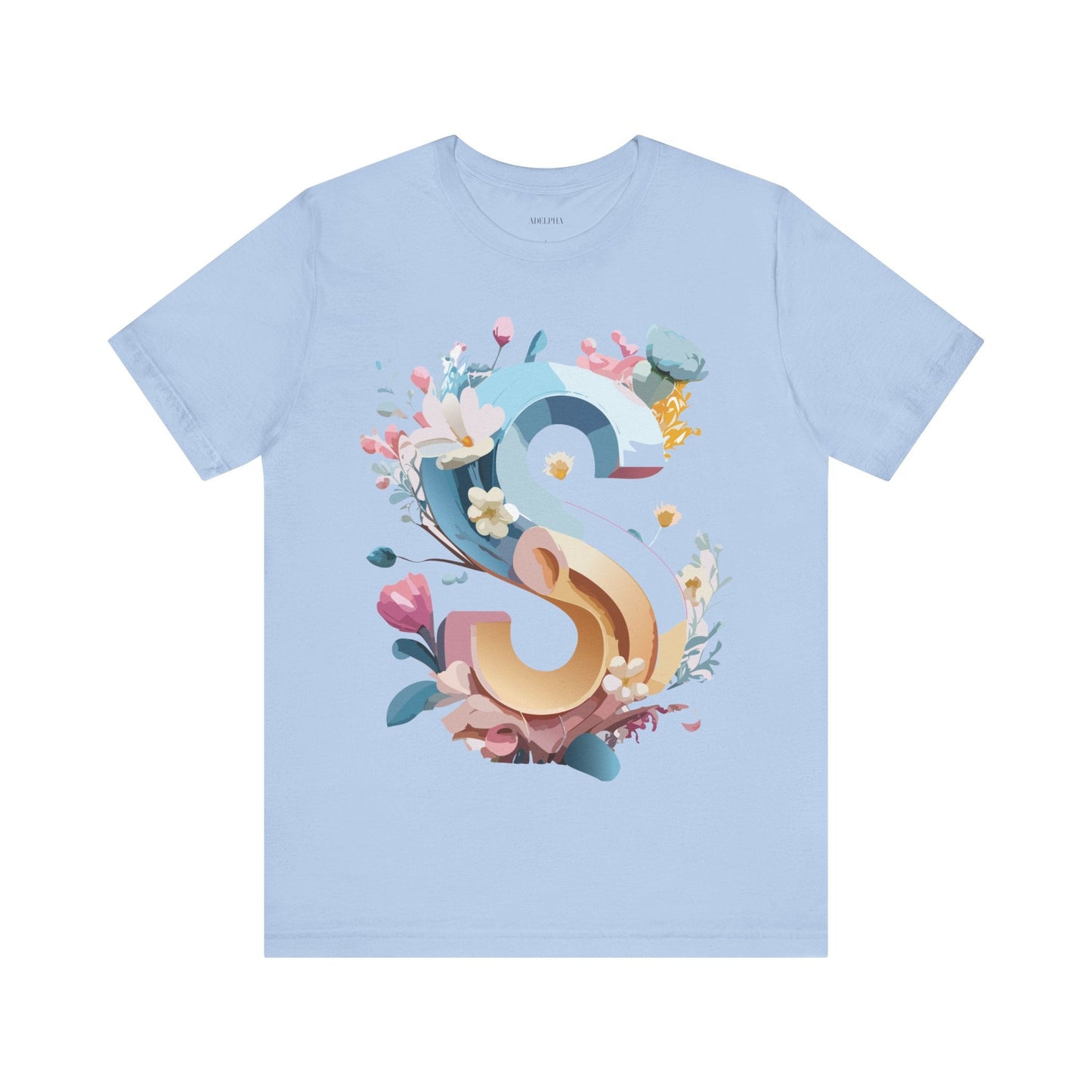 Letter S Shirt Graphic Tee Unisex Short Sleeve Vintage Inspired Adelpha Art Design