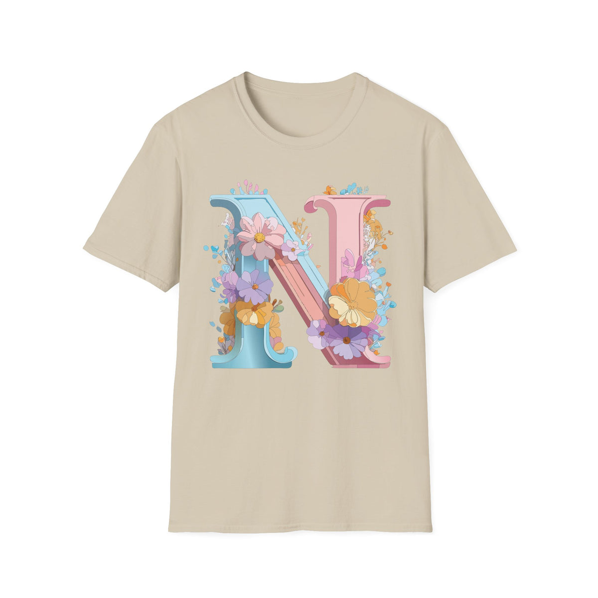 Floral Letter N T-Shirt | Pastel Monogram Initial Tee