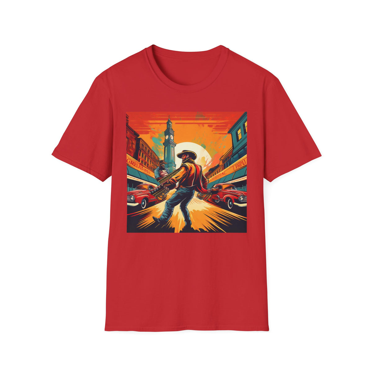Cowboy Sunset illustration T-Shirt | Western scene, vintage poster Graphic Tee Unisex 100 Cotton Gildan T-Shirt