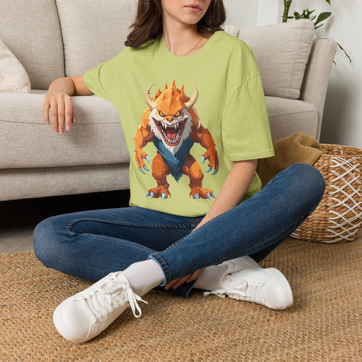 Monster Graphic T-Shirt — Fierce Orange Demon Creature Cartoon Graphic Tee Unisex 100 Cotton Gildan T-Shirt