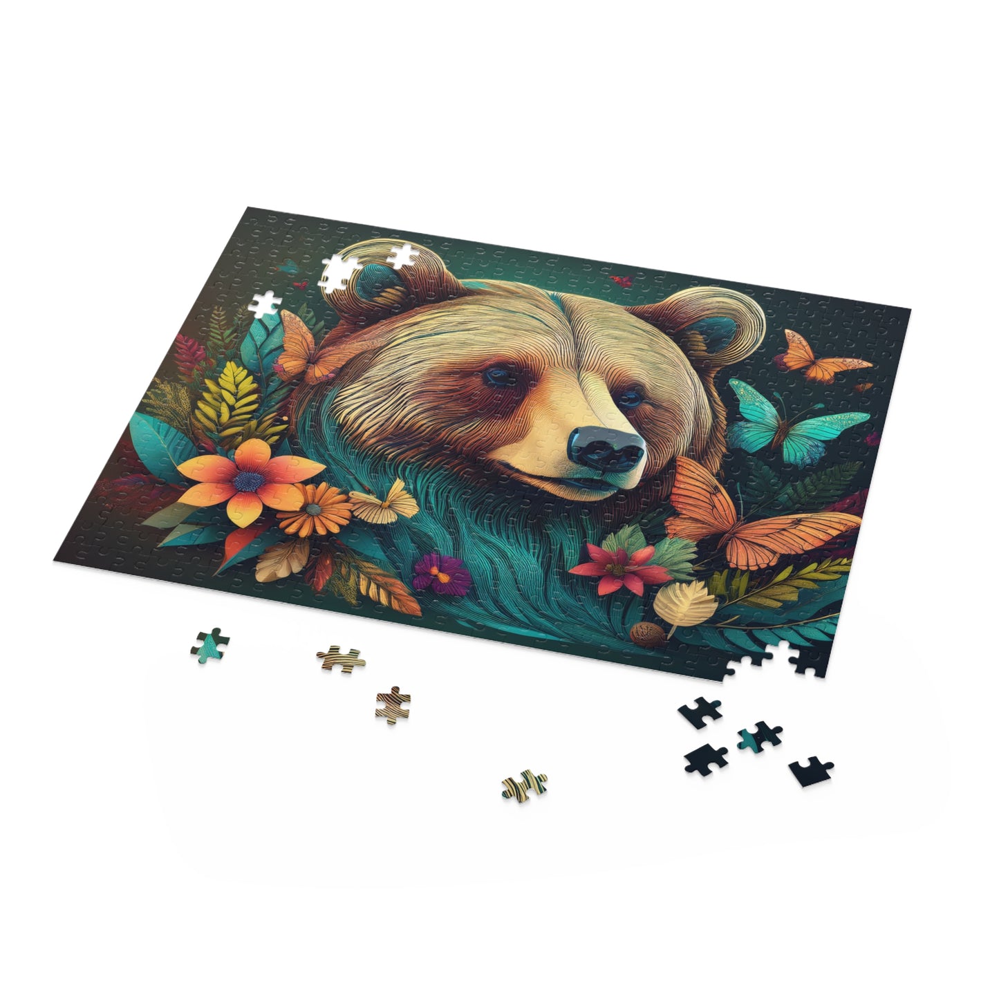 Puzzles-52 Kids Bear Puzzle 500-Piece | Floral Bear Puzzle 500-Piece, Animals Kids Puzzles Size: 16" x 20",  Ages 9+