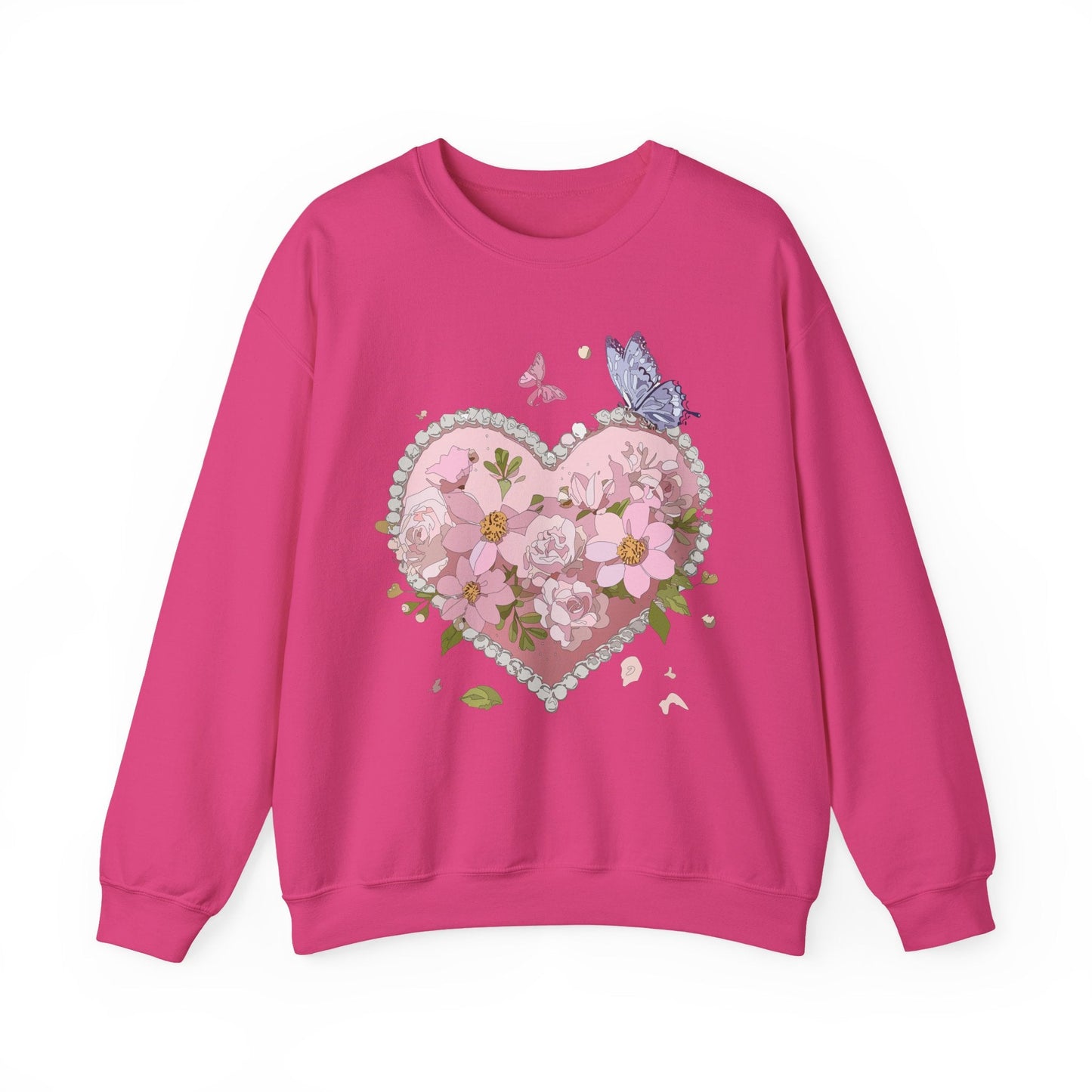 Floral Heart Sweatshirt for Unisex Valentines Day Crewneck Heart Floral Print Gift