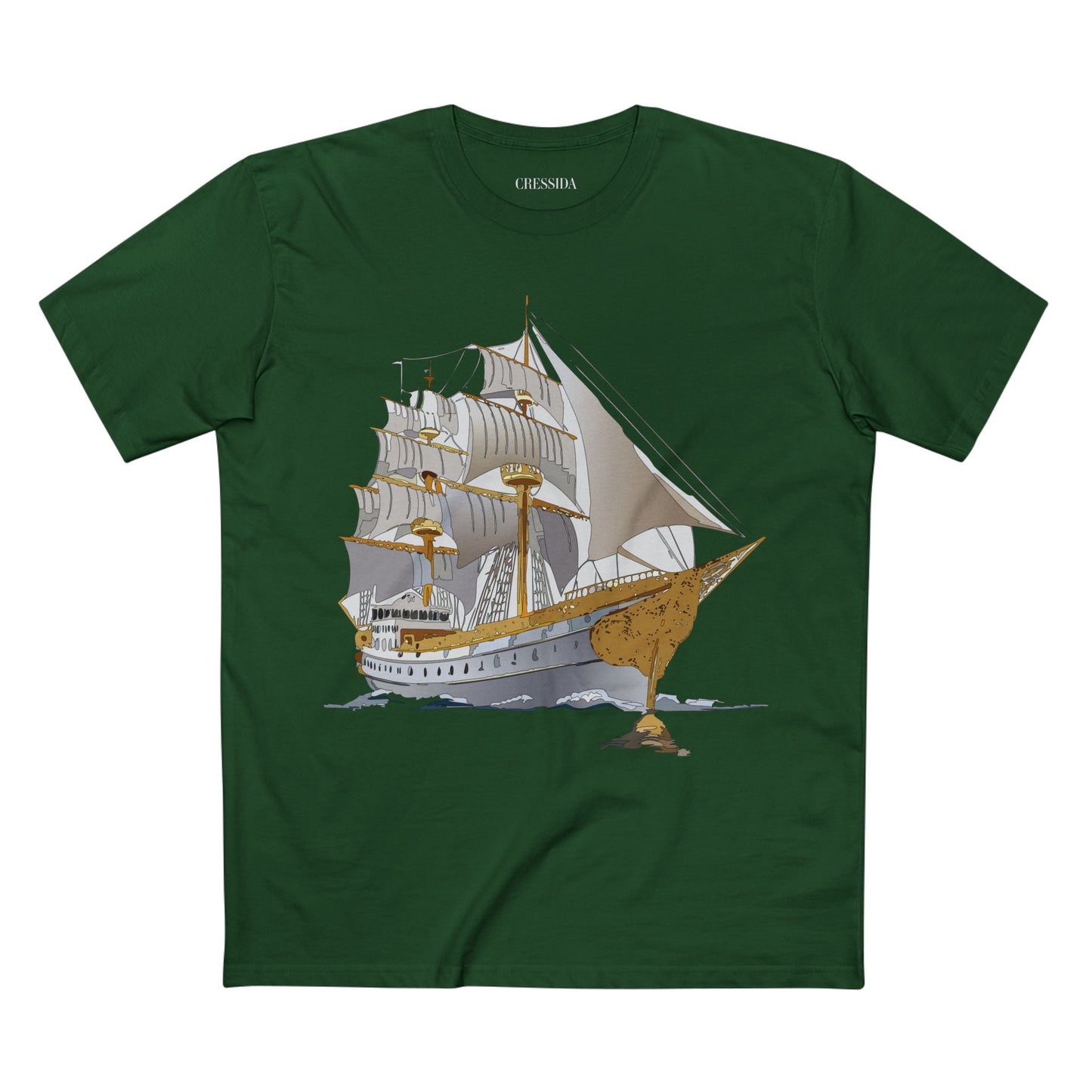 Ship Graphic Unisex 100 Cotton T-Shirt with Gold Frigate Art Design 6