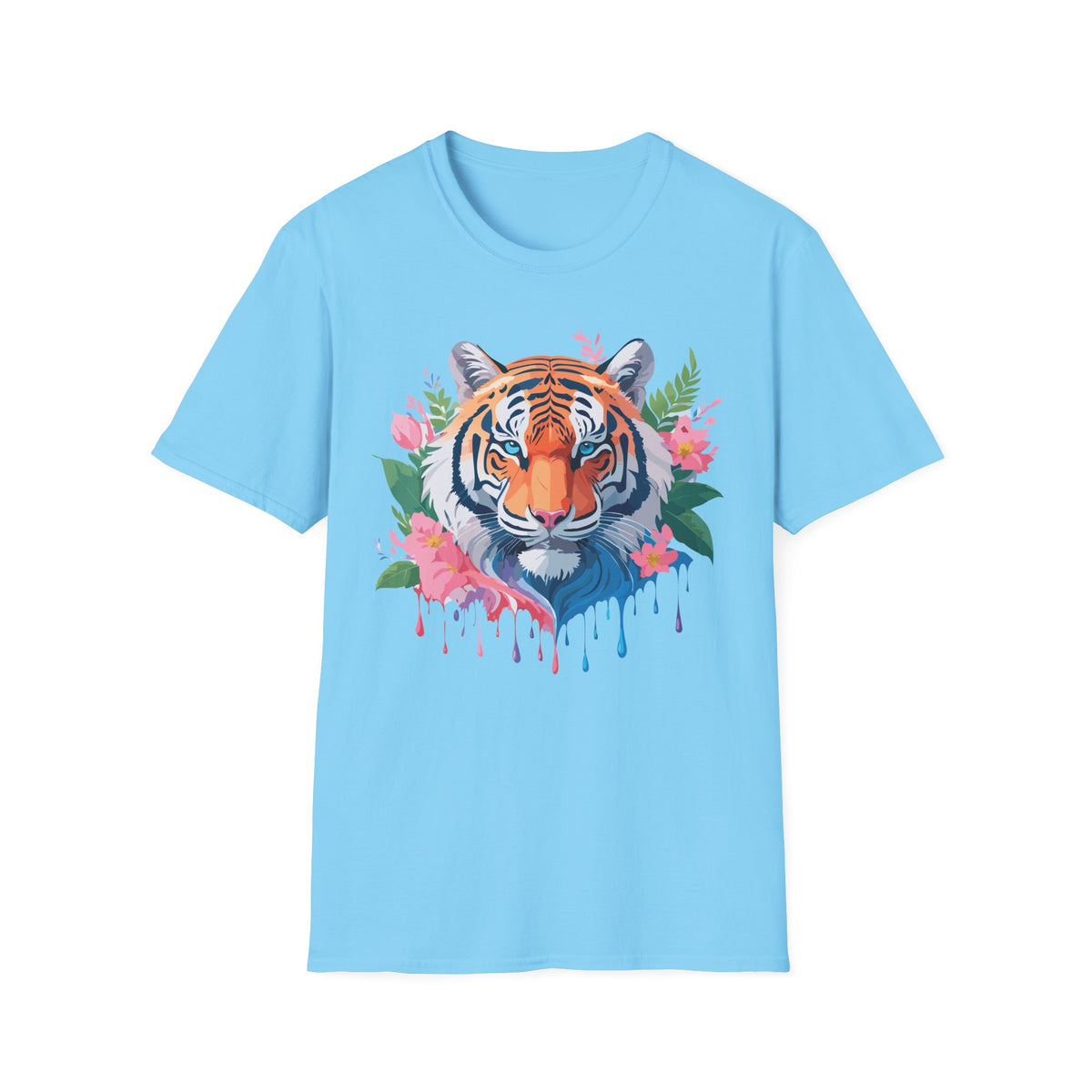 Floral Tiger Head T-Shirt | Watercolor Tiger Face with Flowers