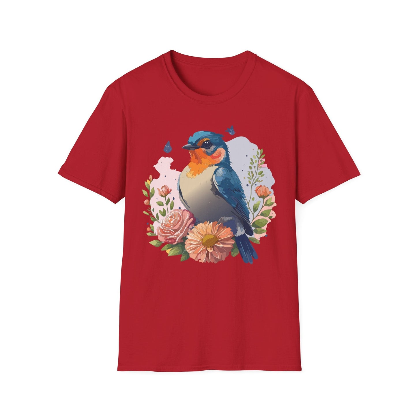Bird T Shirt Floral Design Unisex Gildan Softstyle 64000 Ring Spun Cotton Tee Breathable Wear