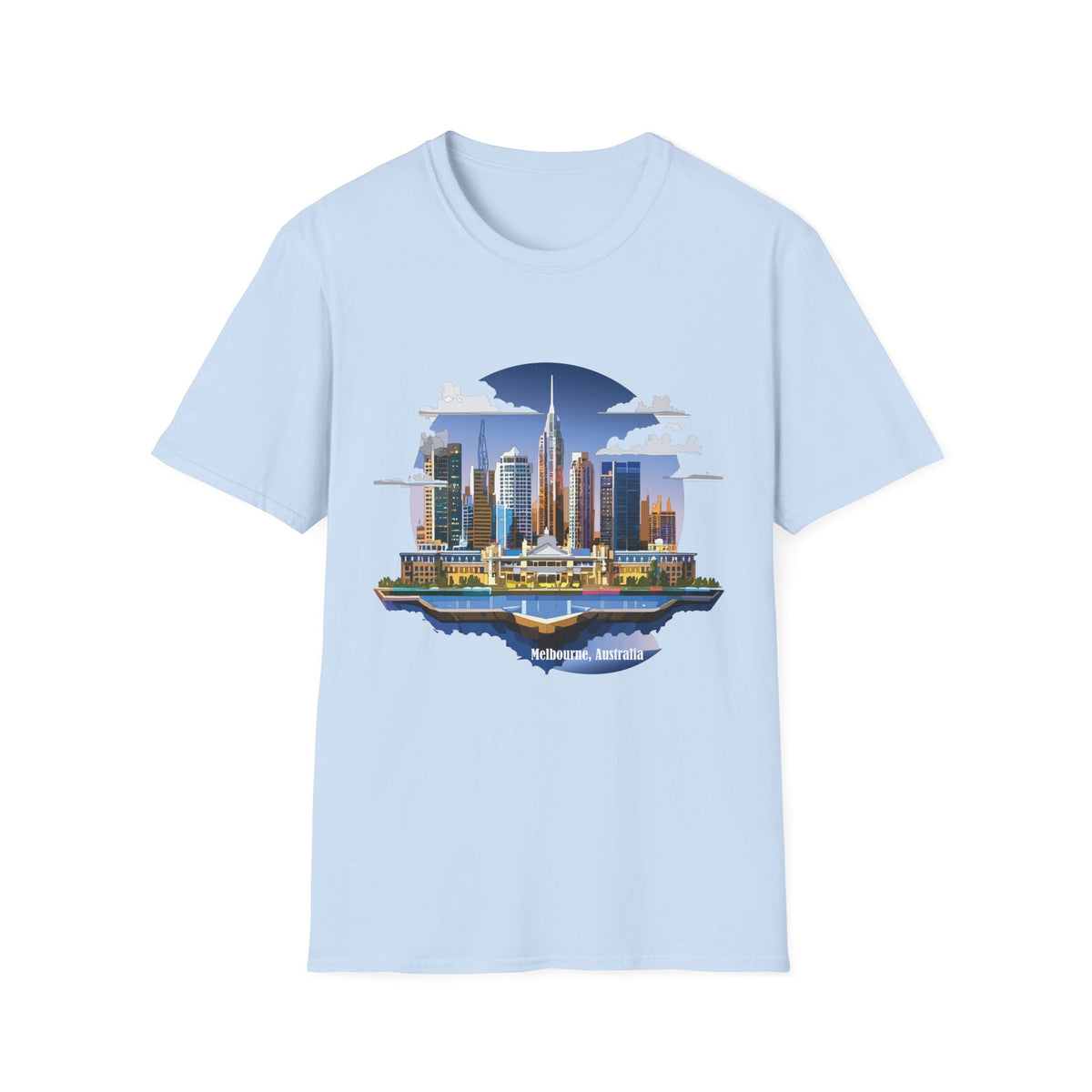 Melbourne Australia Cityscape Skyline T-Shirt — Modern Urban Skyline Graphic Design Unisex 100 Cotton Gildan T-Shirt