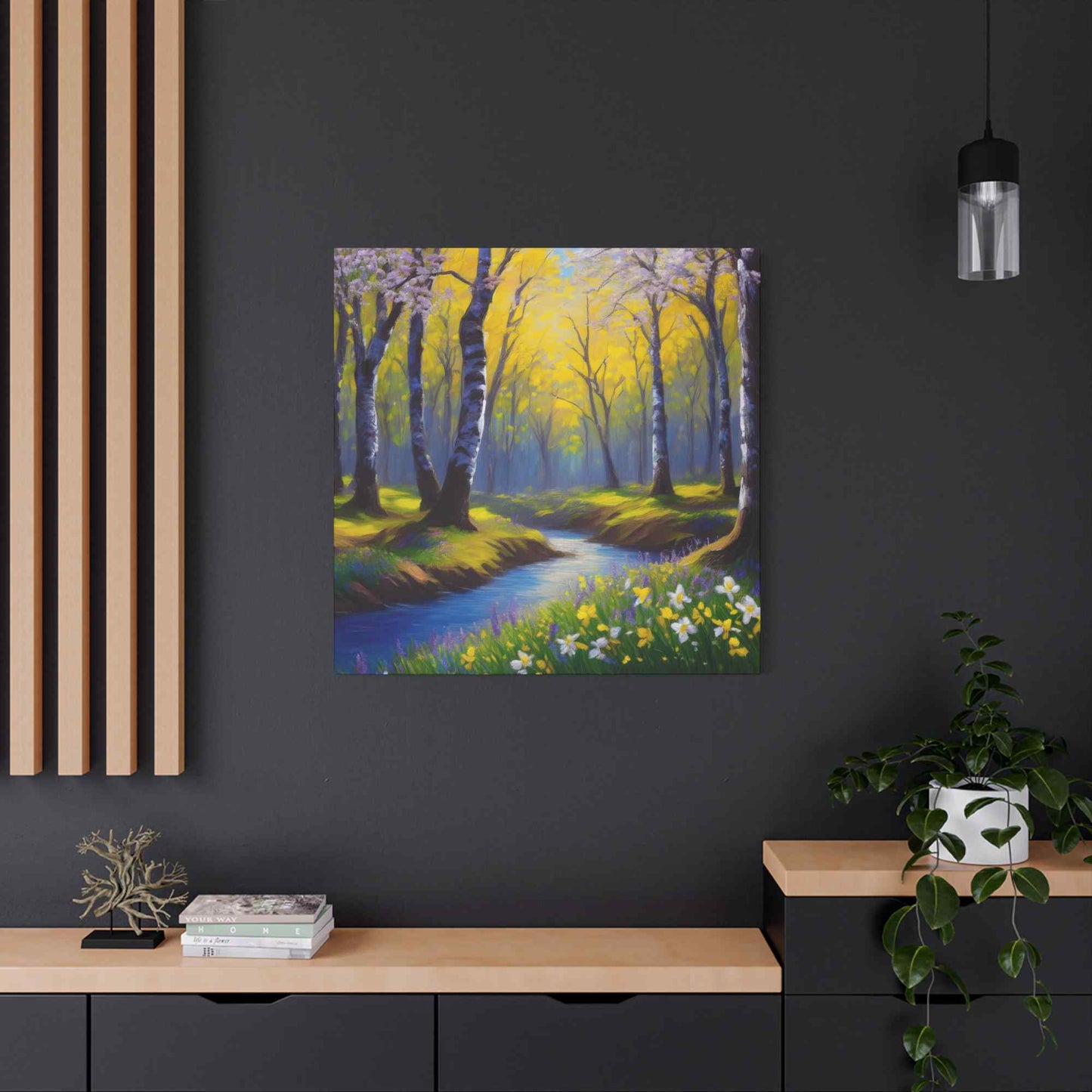 Spring Forest Print Canvas, Oil Paint Print 20x20, 24x24, 30x30, 32x32, 36x36 Art Design Print Pine-Wood Inner Frame MC-93