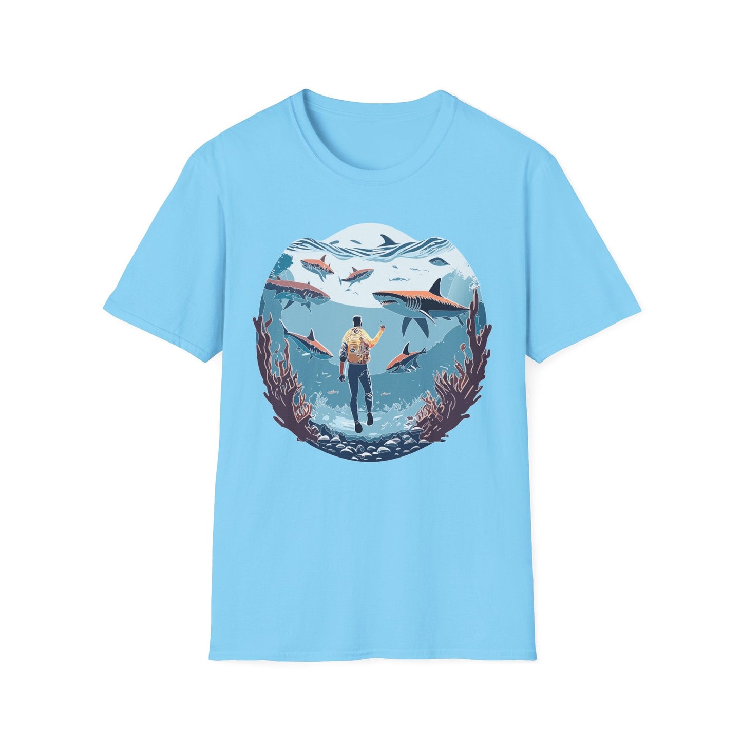 Ocean Theme Unisex Softstyle T Shirt 64000 Cotton Tee With Ocean Art Design Breathable