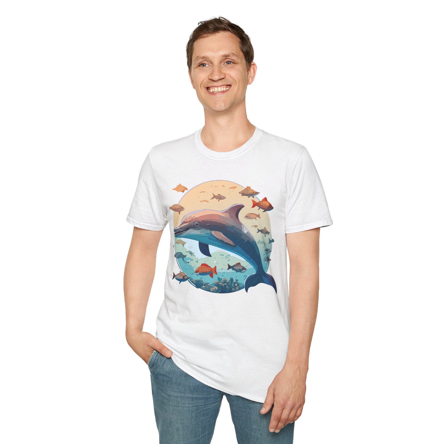 Dolphin Shirt Unisex Softstyle T Shirt 64000 100 Percent Ring Spun Cotton Tee For Everyday Comfort