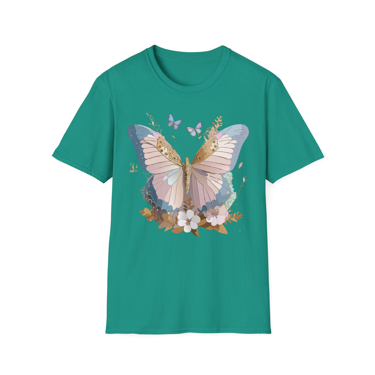 Butterfly Floral T-Shirt — Pastel Garden Wings Graphic Design Unisex 100 Cotton Gildan T-Shirt