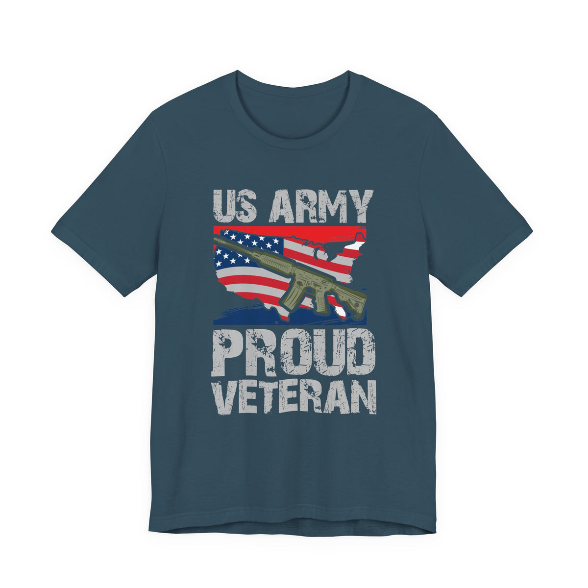 US Army Proud Veteran T-Shirt American Flag Rifle Graphic Unisex Cotton v21
