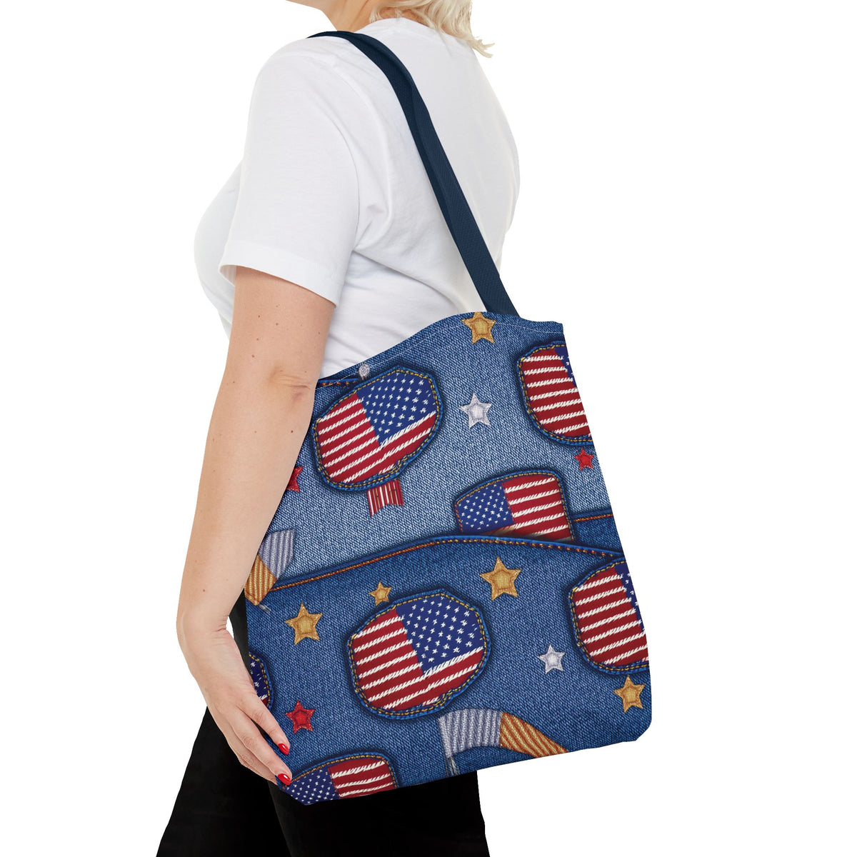 4th of July Graphic Denim Fabric Imitation Print Unisex Canvas Bag Poly Spun 3 Sizes Tote Bag 200-12