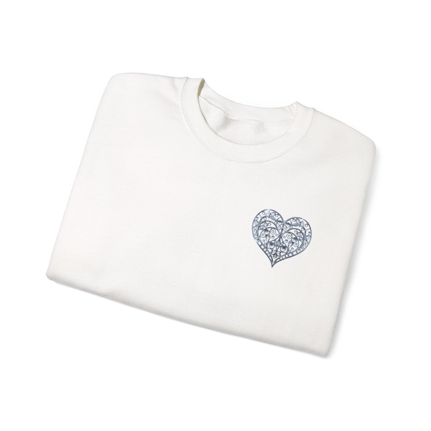 Crystal Heart Sweatshirt Unisex Fifty Fifty Cotton Poly Valentine Day Crewneck Gildan 18000