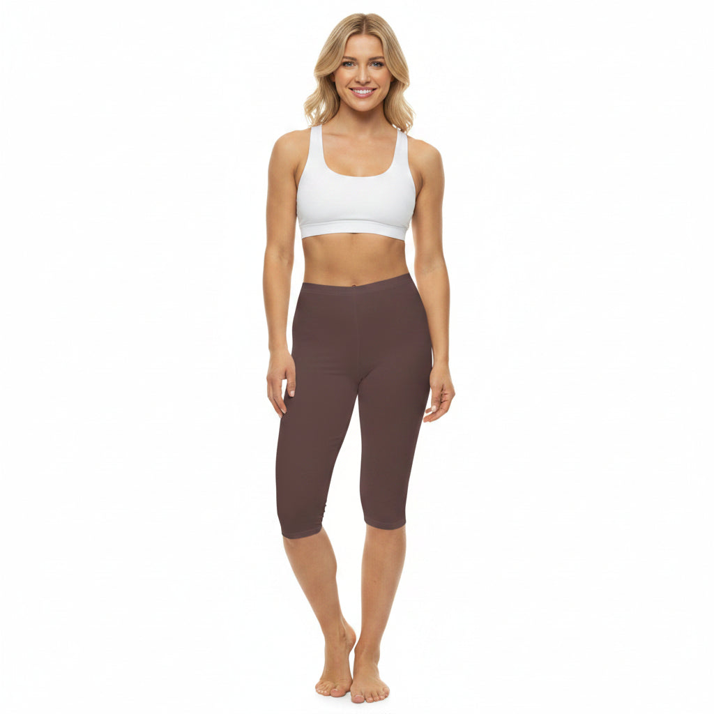 Mauve Bark Color Women's Brushed Suede Poly Span Casual Capri Leggings XS-2XL
