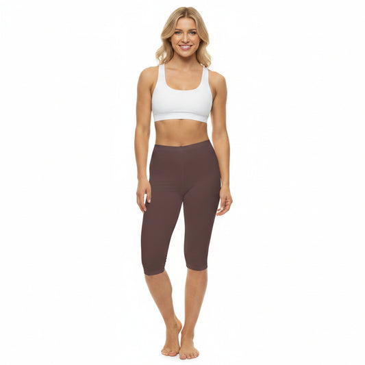 Mauve Bark Color Women's Brushed Suede Poly Span Casual Capri Leggings XS-2XL