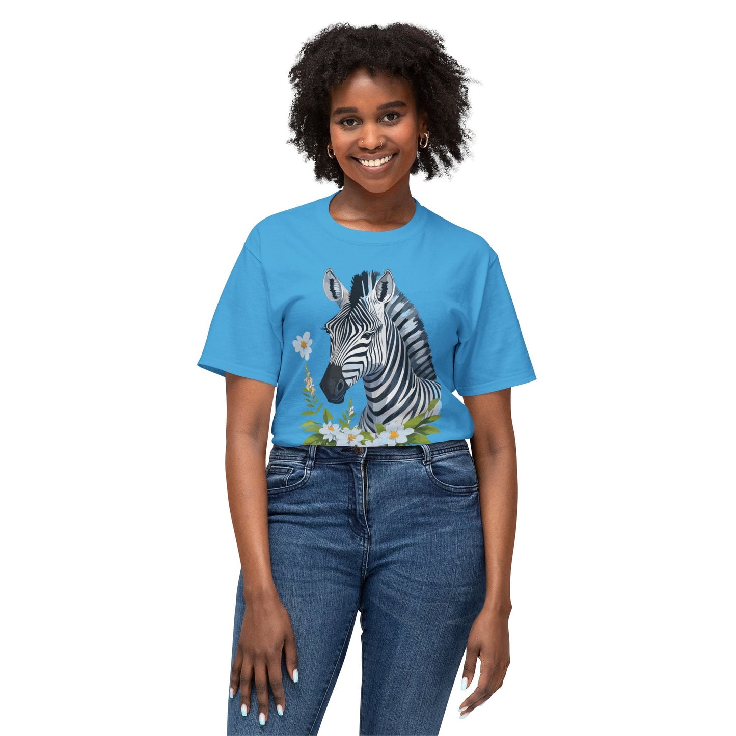 Unisex Zebra Art Print T Shirt 100% Cotton Vintage Floral Tee Made in USA Premium Graphic Tee