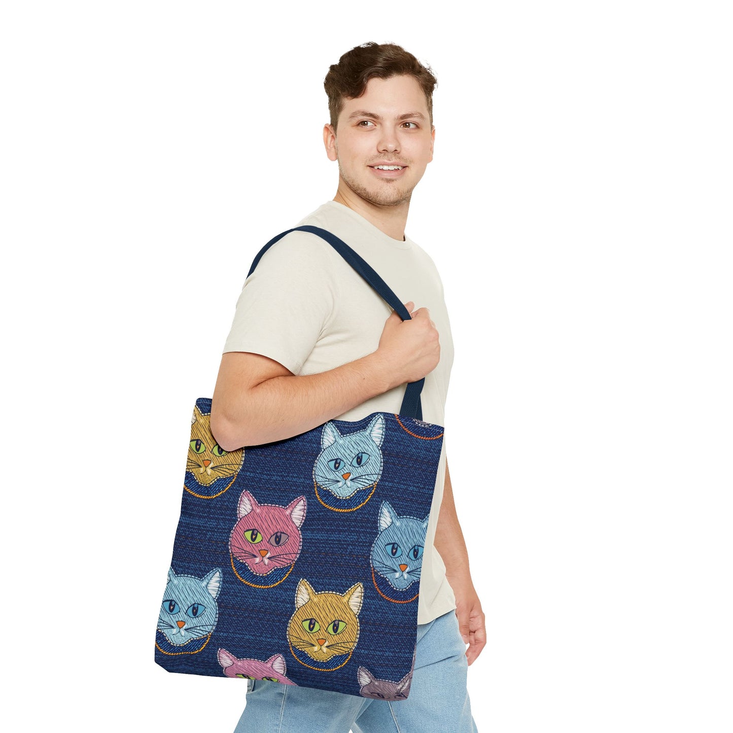 Denim Fabric Imitation Print Unisex Canvas Bag Poly Spun 3 Sizes Tote Bag 190-2