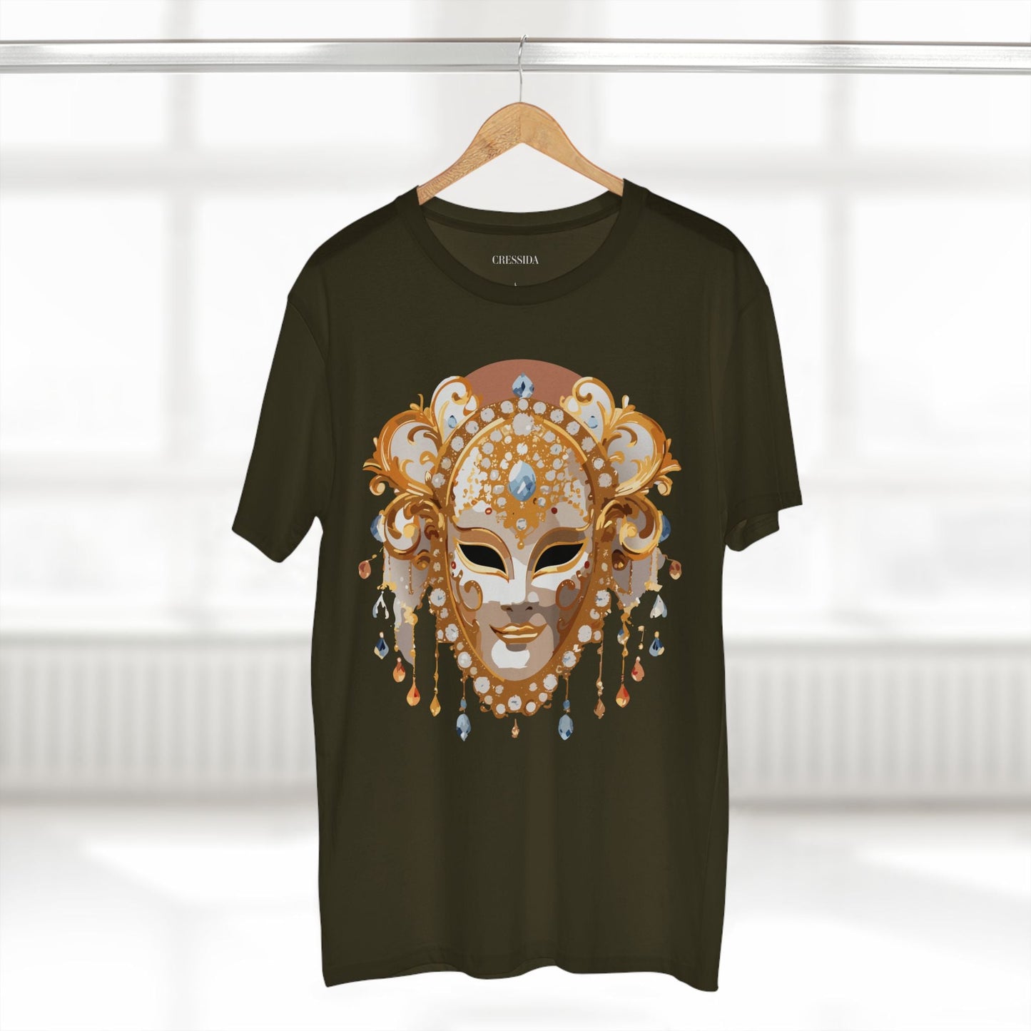 Carnival Mask Graphic T-Shirt Unisex 100 Cotton With Antique Gold Art Design Tee 15