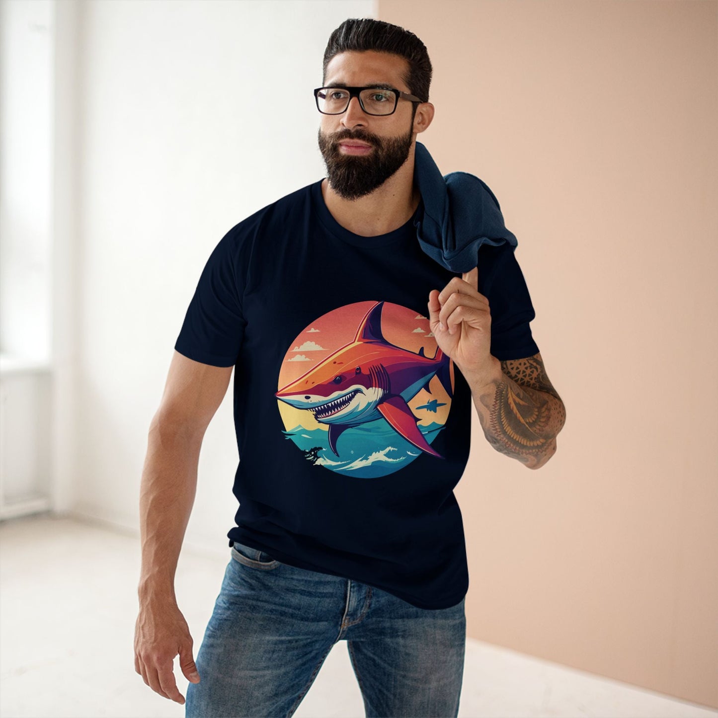 Unisex Premium Cotton Staple Tee With Original Art Shark Shirt From Retro2Nova Art Collection Soft Breathable Comfort