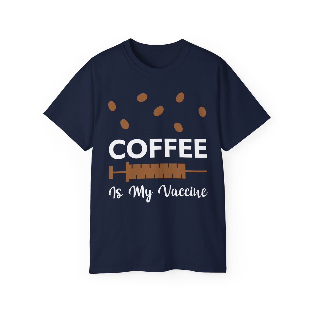 Coffee Is My Vaccine Tee | Coffee Beans & Syringe Graphic