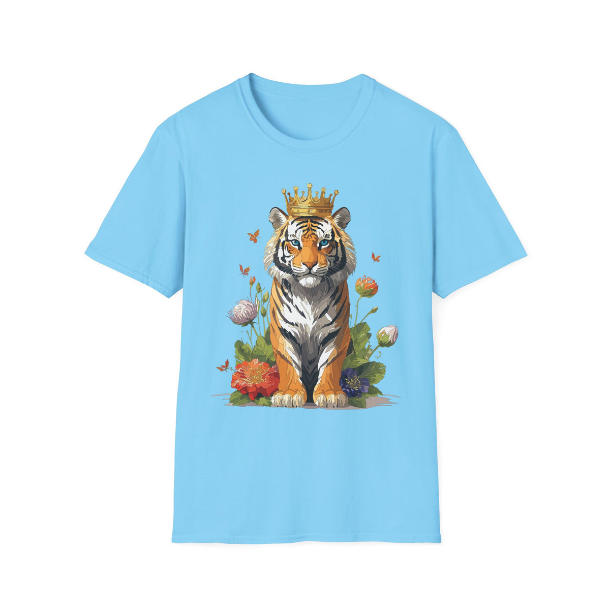 Crowned Tiger Illustration T-Shirt | Royal Wildlife Art - Unisex 100 Cotton Gildan 64000