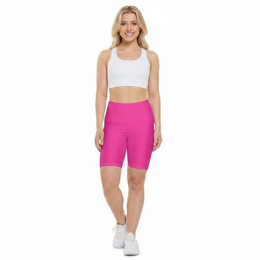 Dragonfruit Pink Women's Workout Shorts — Solid High-Waist Biker Shorts for Exercise & Everyday Wear