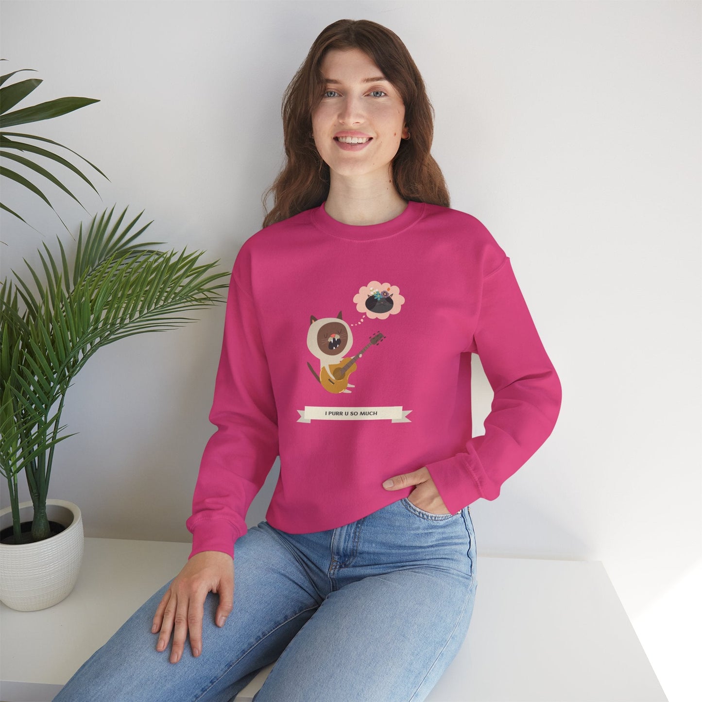 Cat with Guitar Sweatshirt, Love Sweatshirt, Cat Sweatshirt, Valentine's Day Sweatshirt, 50/50 Cotton-Poly Animal Sweatshirt 127