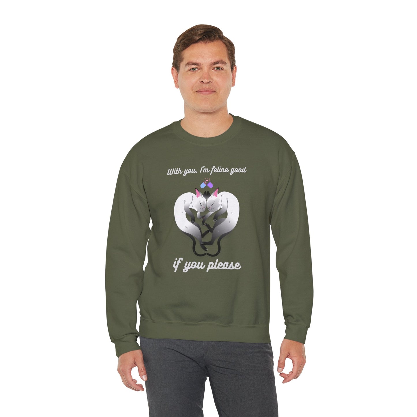 Double Cat Heart Sweatshirt Unisex Fifty Fifty Cotton Poly Valentines Day Sweatshirt