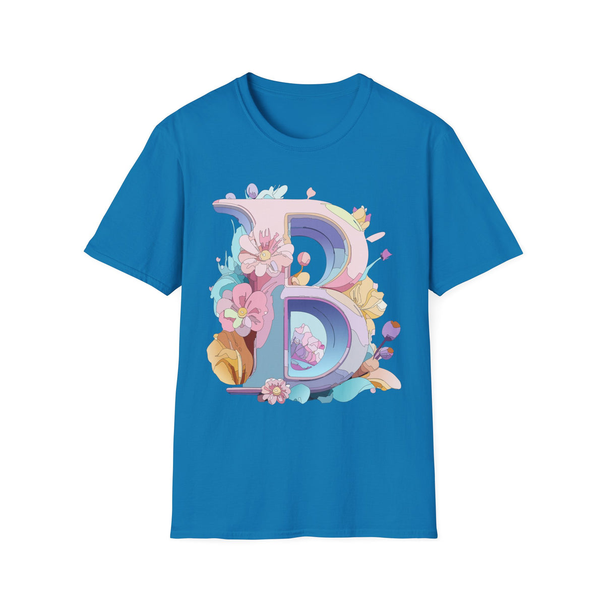 Floral Letter B T-Shirt | Pastel Floral Monogram Tee