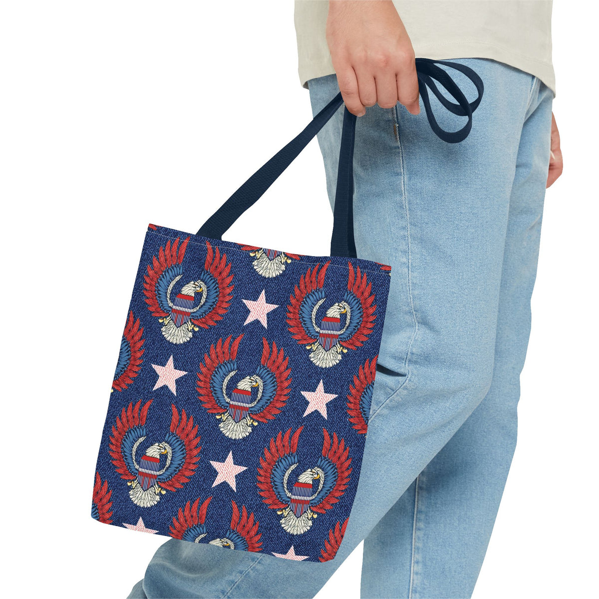 4th of July Graphic Denim Fabric Imitation Print Unisex Canvas Bag Poly Spun 3 Sizes Tote Bag 200-4