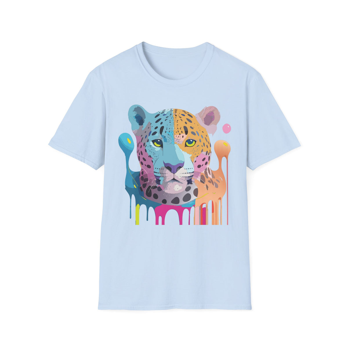 Colorful Leopard Face T-Shirt | Rainbow Drip Animal Art