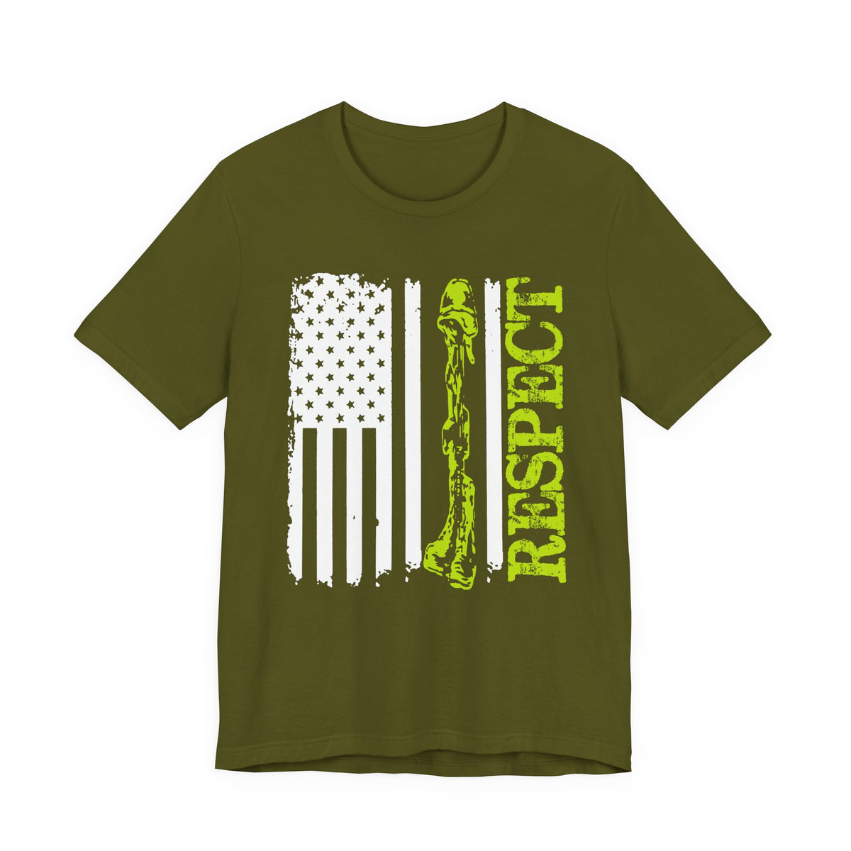Respect Flag Rifle T-Shirt American Flag, Rifle Silhouette Military Tribute Unisex Cotton v57