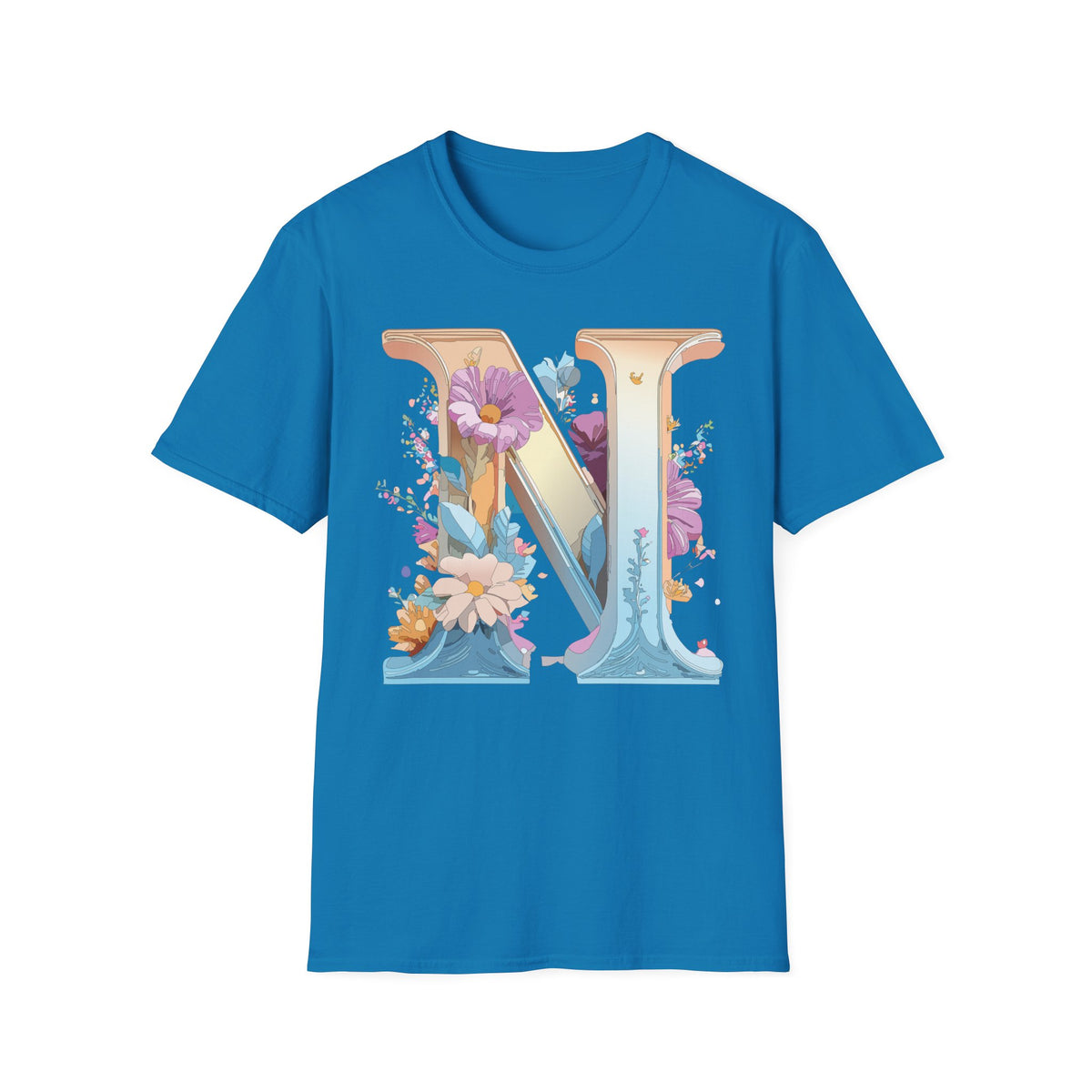 Floral Letter N T-Shirt | Monogram Initial Tee, Botanical Alphabet Shirt
