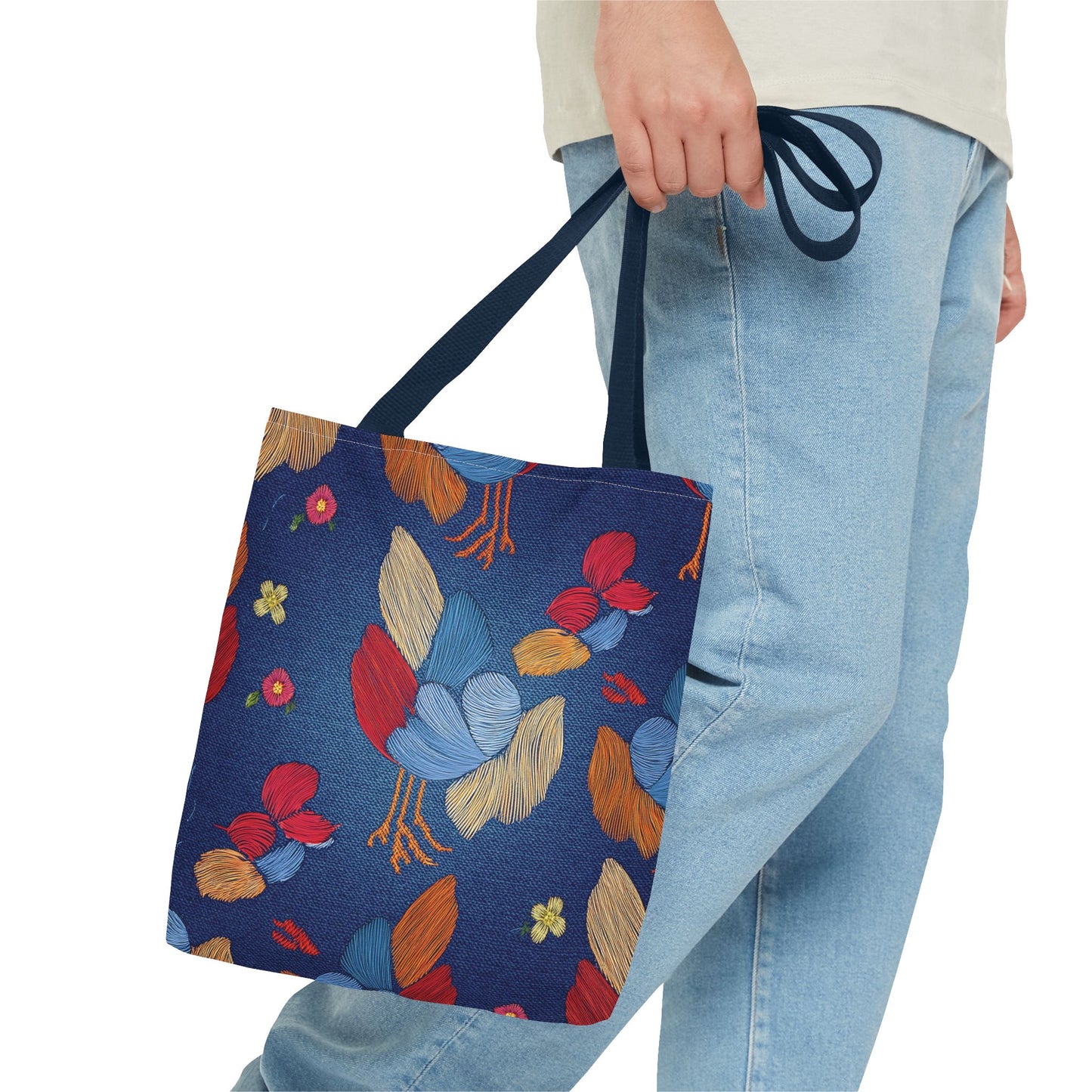 Denim Fabric Imitation Print Unisex Canvas Bag Poly Spun 3 Sizes Tote Bag 194-2