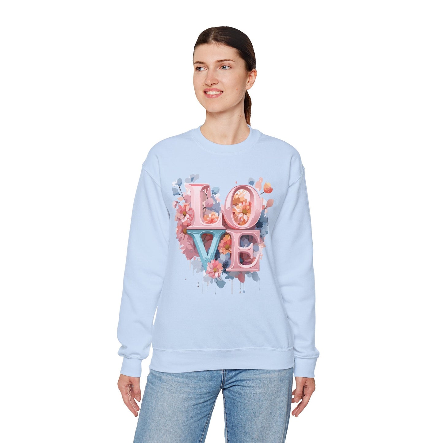 Floral Love Sweatshirt Valentines Day Unisex Heavy Blend Crewneck Gildan 18000 Cotton Polyester