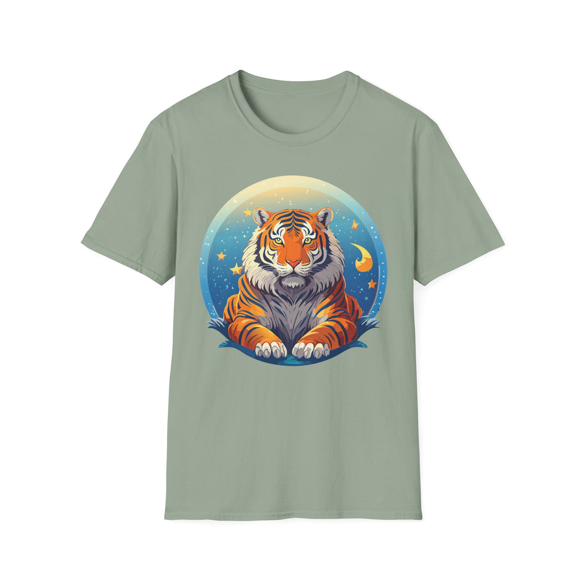 Celestial Tiger Illustration T-Shirt | Night Sky Moon Stars